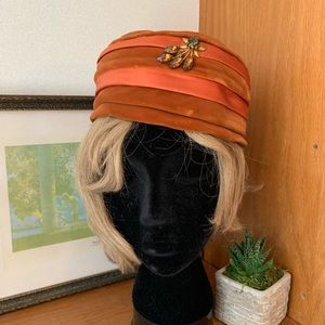 Vintage Wesco Hat Velvet Satin Amber Adornment